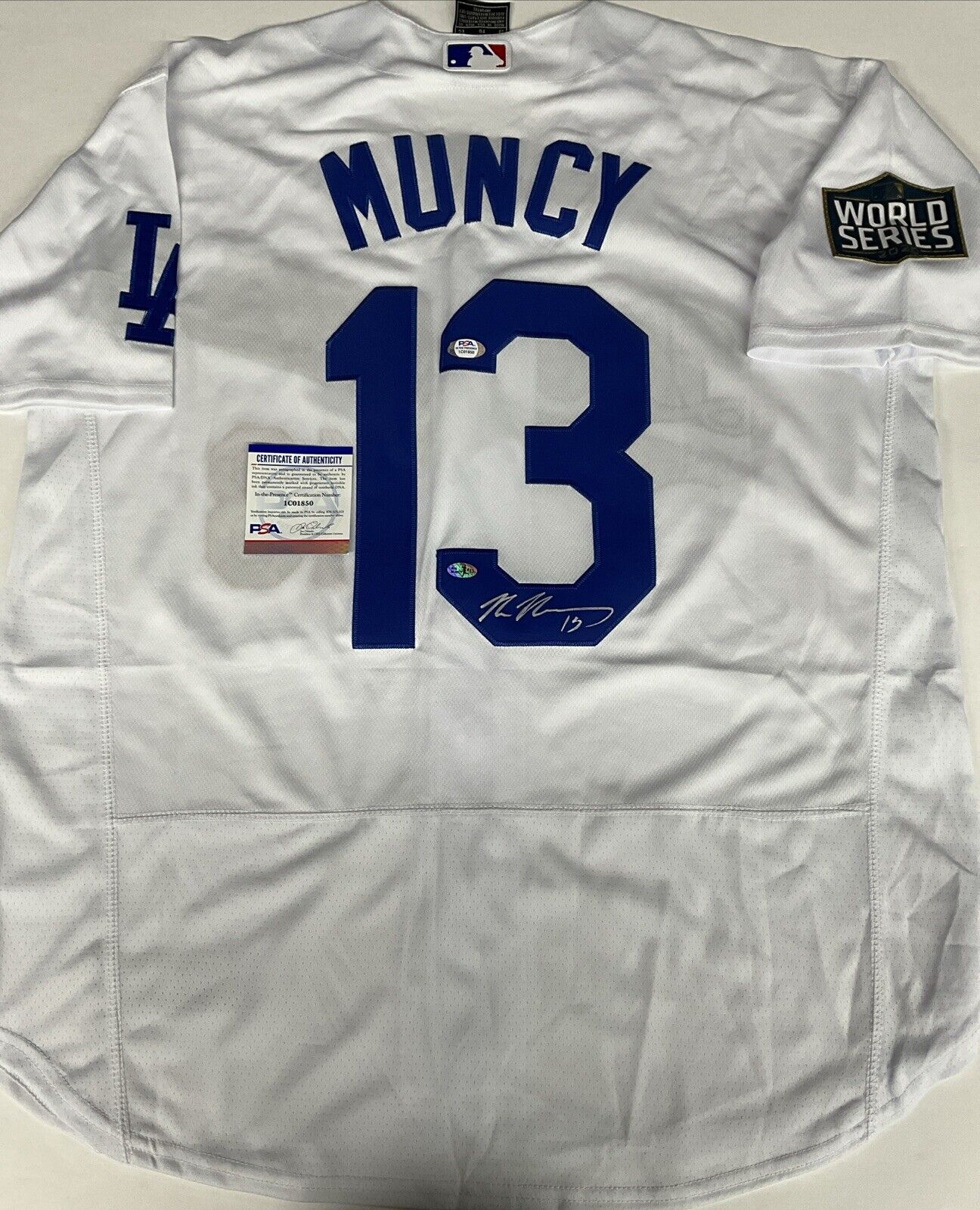 MAX MUNCY DODGERS SIGNED 2020 WORLD SERIES JERSEY PSA 1C01850