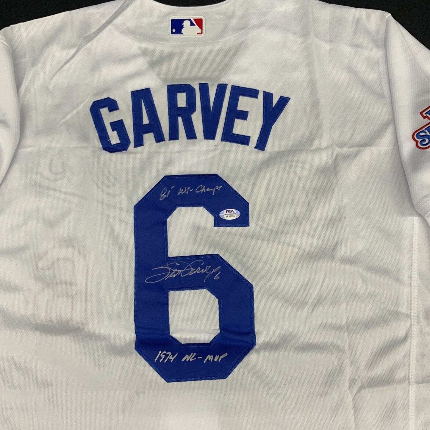 STEVE GARVEY DODGERS SIGNED JERSEY "1974 NL MVP, 81 WS CHAMPS " PSA 1C13920