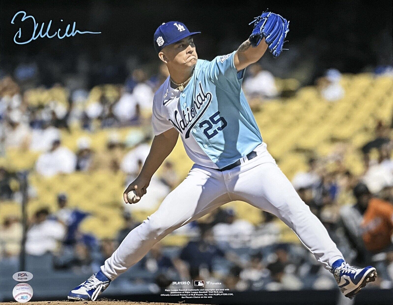 BOBBY MILLER DODGERS SIGNED 16X20 2022 FUTURES ALL STAR GAME PITCHING PHOTO PSA