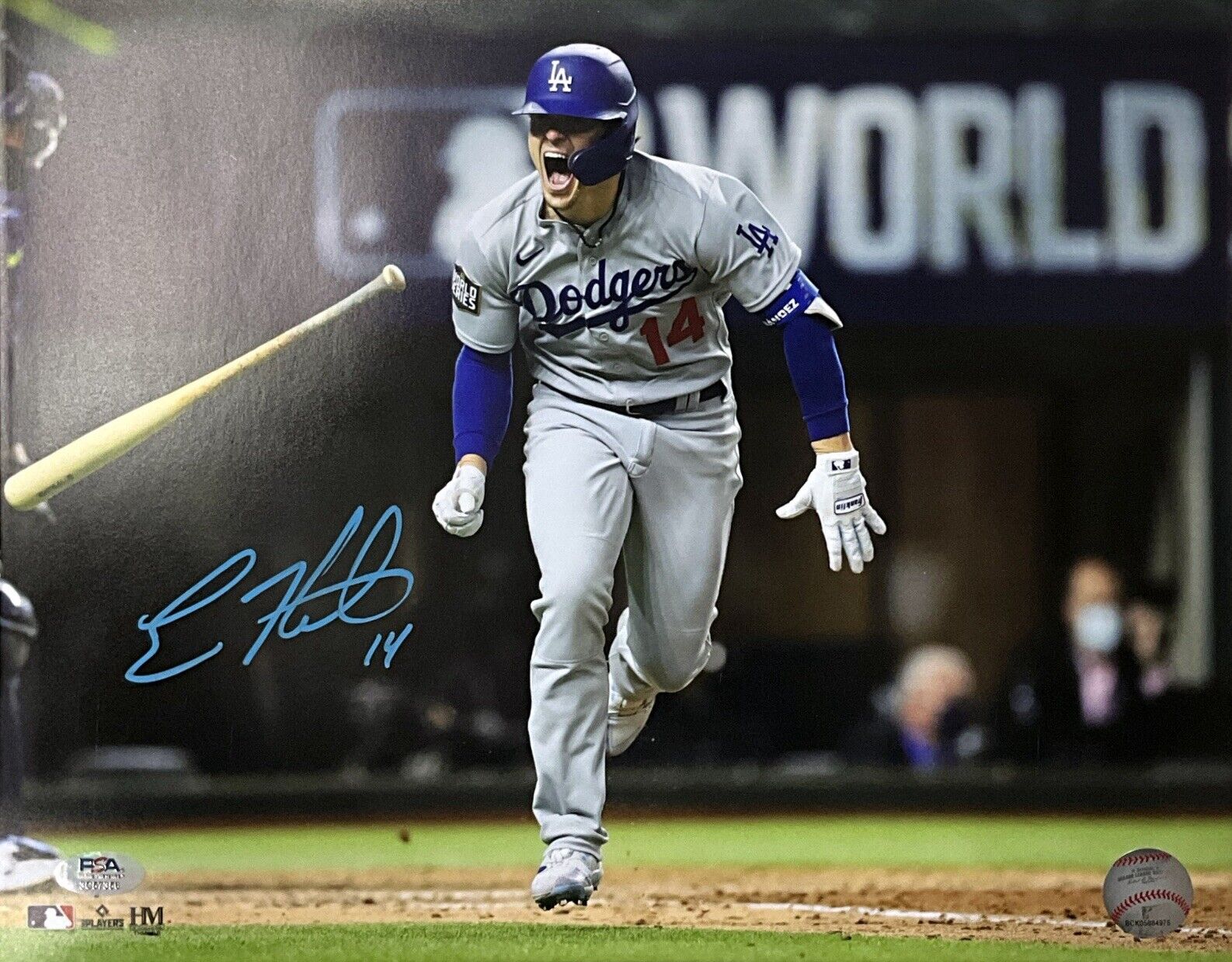 KIKE HERNANDEZ DODGERS SIGNED 11X14 2020 WORLD SERIES SHOUTING PHOTO PSA COA