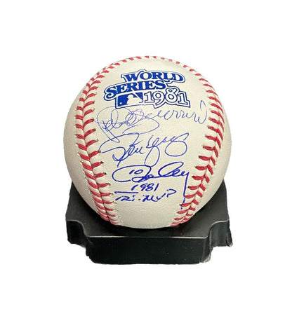 CEY, YEAGER, GUERRERO SIGNED 1981 WORLD SERIES BASEBALL "81 WS TRI-MVP" INS PSA