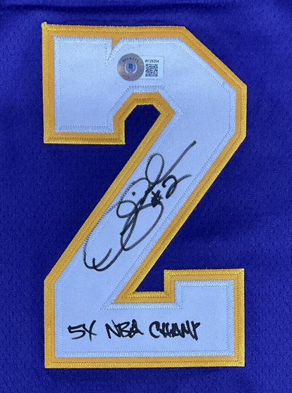 DEREK FISHER SIGNED LAKERS JERSEY "5X NBA CHAMP" INSCRIPTION BECKETT W128204