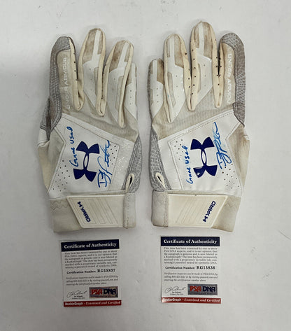 DJ PETERS DODGERS TIGERS SIGNED GAME USED BATTING GLOVES PSA RG15836/37