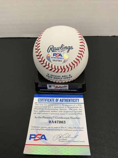 TONY GONSOLIN SIGNED 2020 WORLD SERIES BASEBALL "2020 WS CHAMPS" INSCRIPTION PSA