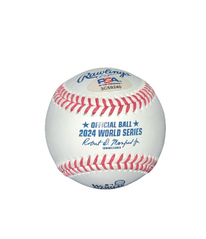 WALKER BUEHLER SIGNED 2024 WORLD SERIES BASEBALL  "2024 WS CHAMPS"  PSA WITNESS
