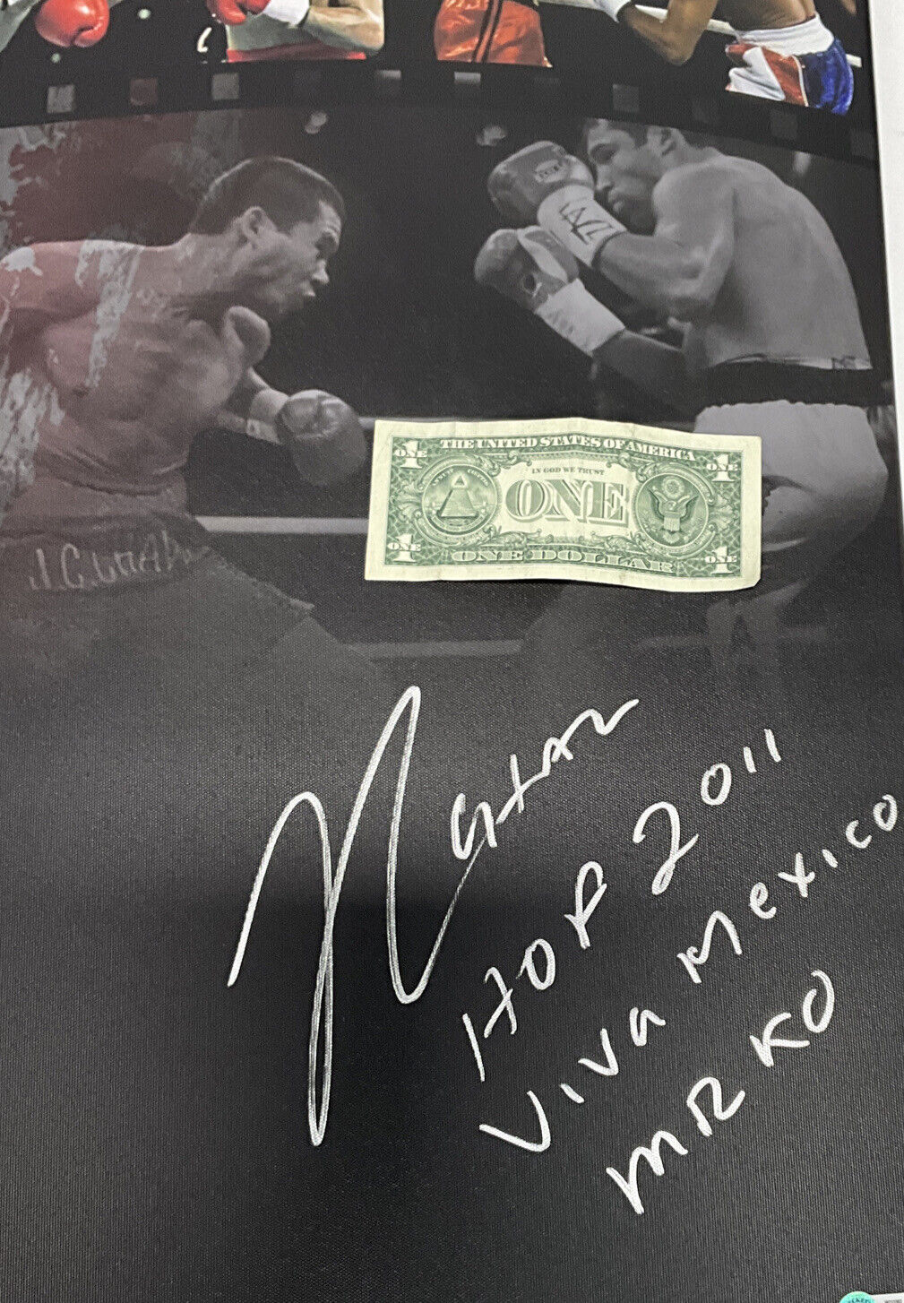 JULIO CESAR CHAVEZ SIGNED 30X40 STRETCHED LE CANVAS MULTIPLE INSCRIP BAS W210362