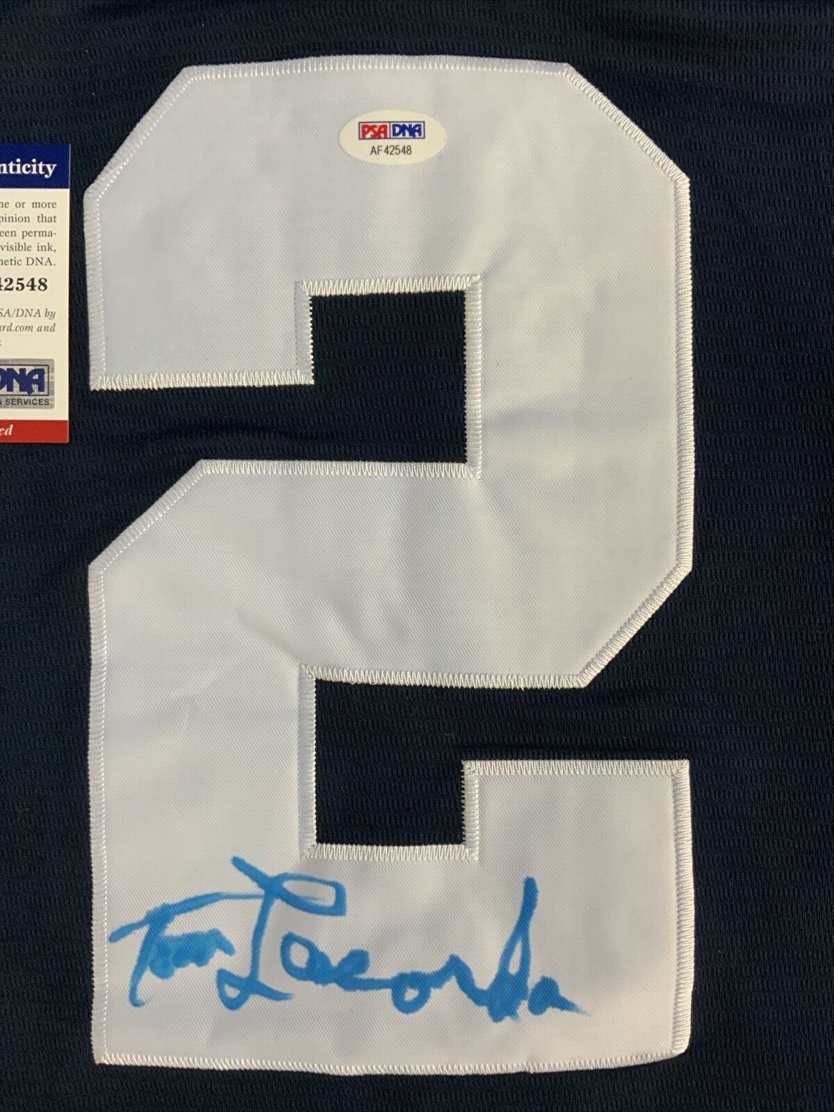 TOMMY LASORDA DODGERS LEGEND SIGNED USA BLUE JERSEY PSA AF42548