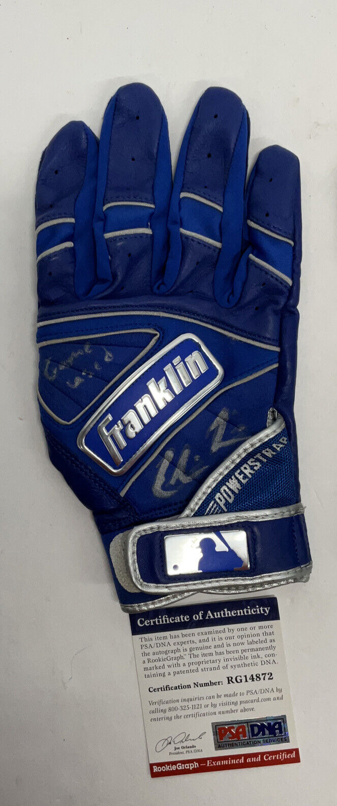 EDWIN RIOS DODGERS 2020 WS CHAMP SIGNED GAME USED BATTING GLOVES PSA RG14869/72