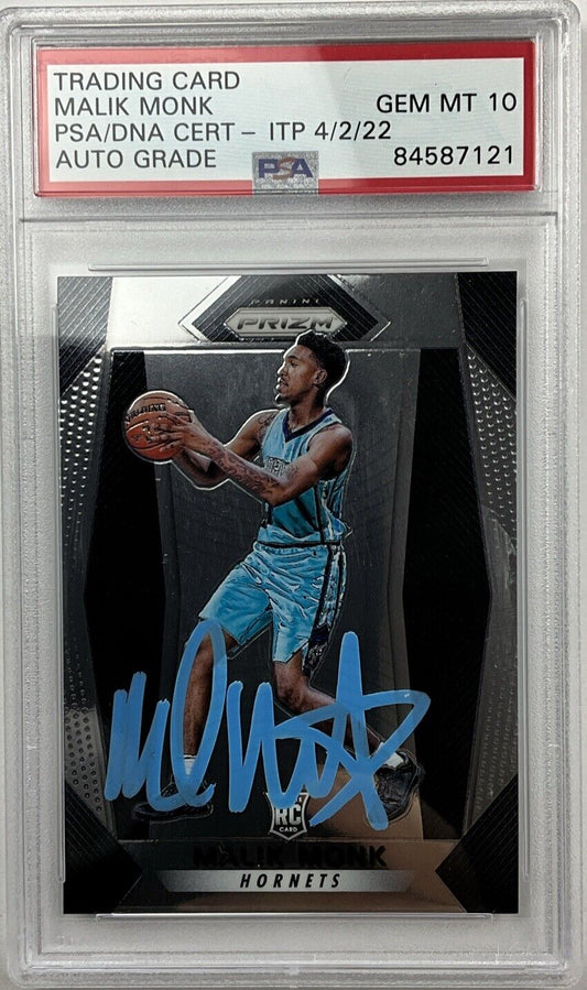 MALIK MONK SIGNED HORNETS PANINI PRIZM 233 RC PSA SLABBED 84587121 GM MT 10 AUT0