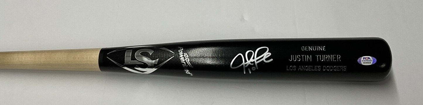 JUSTIN TURNER DODGERS WS CHAMP SIGNED LOUISVILLE SLUGGER MODEL BAT PSA 9A99929