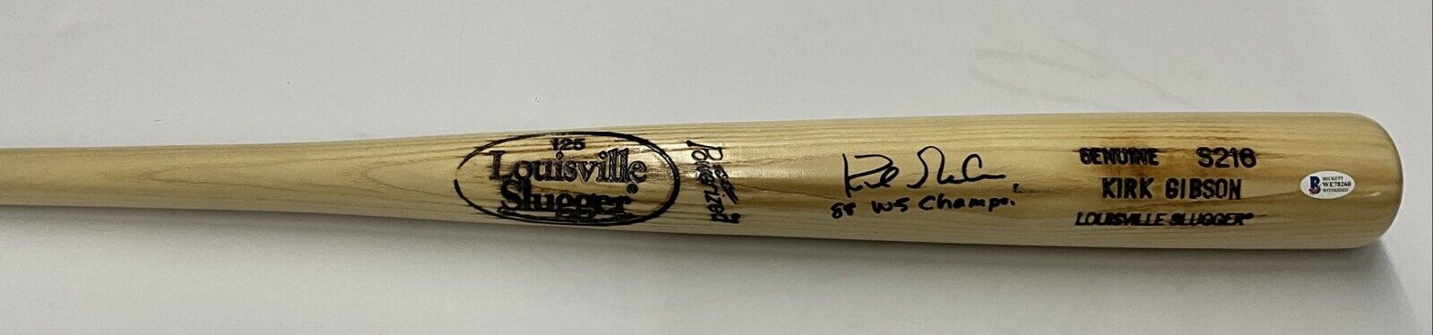 KIRK GIBSON DODGERS SIGNED LOUISVILLE SLUGGER BAT "88 WS CHAMPS" BAS WE78260