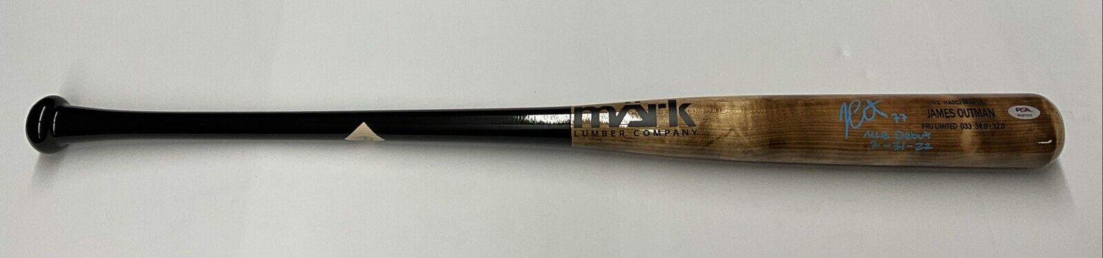 JAMES OUTMAN DODGERS SIGNED MARK LUMBER MODEL BAT "MLB DEBUT 7-31-22 PSA RG51313