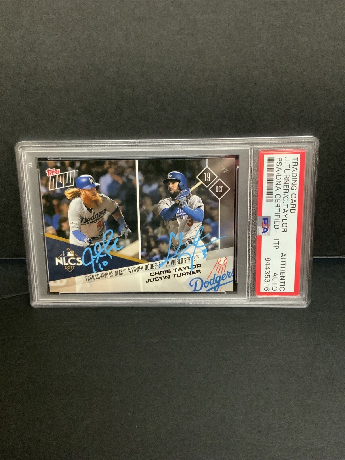 JUSTIN TURNER & CHRIS TAYLOR SIGNED 2017 NLCS CO-MVP TOPPS NOW CARD PSA 84435316