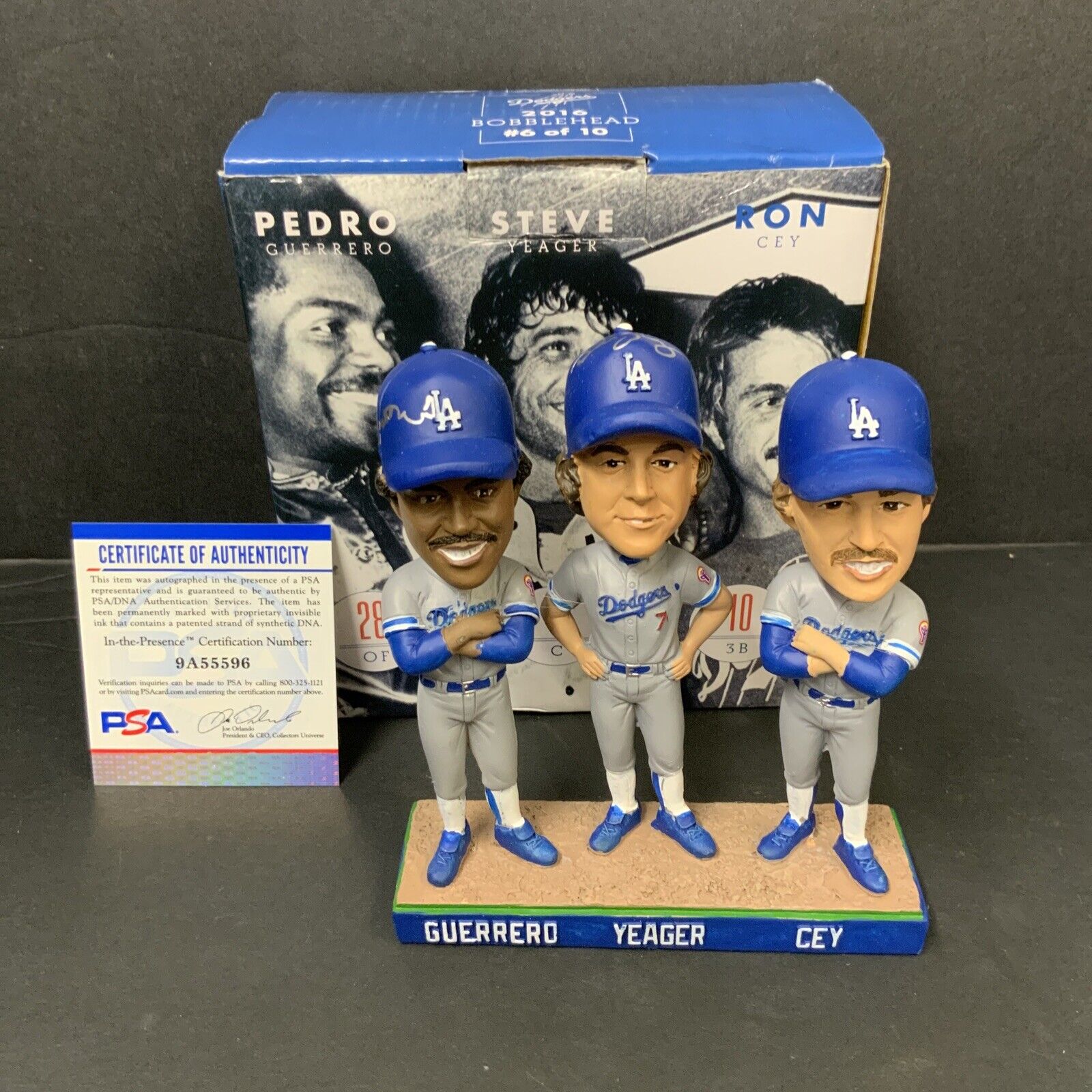 1981 WS TRI-MVP SIGNED DODGERS BOBBLEHEAD CEY, GUERRERO, YEAGER PSA 9A55596