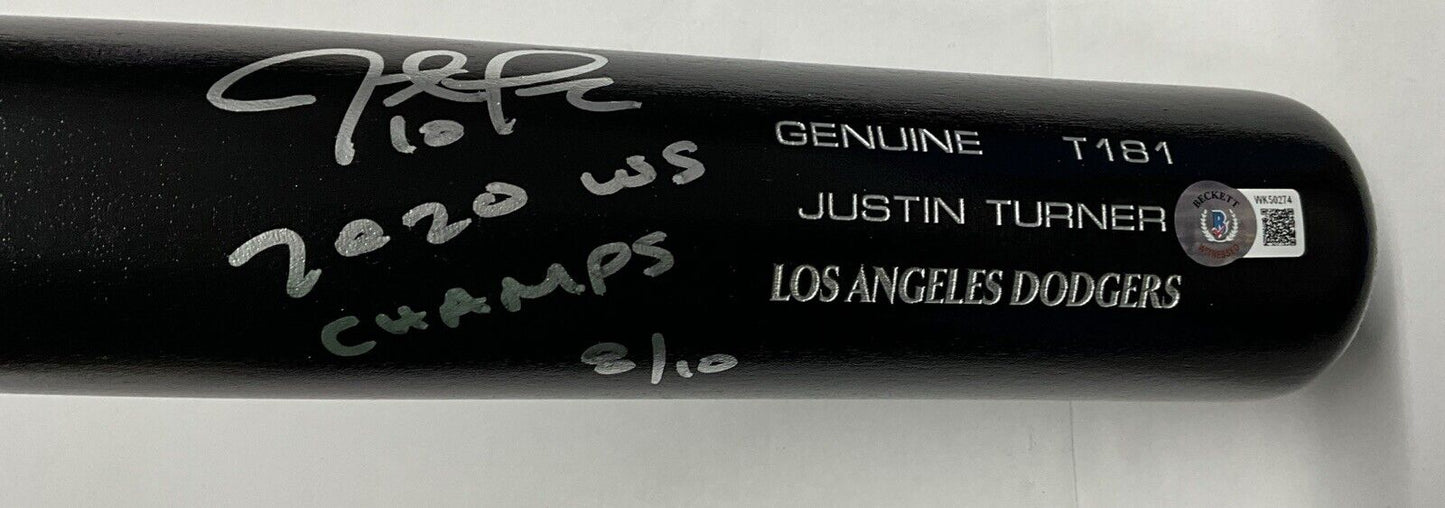 8/10 S JUSTIN TURNER DODGERS SIGNED LOUISVILLE SLUGGER BAT "2020 WS CHAMPS" BAS