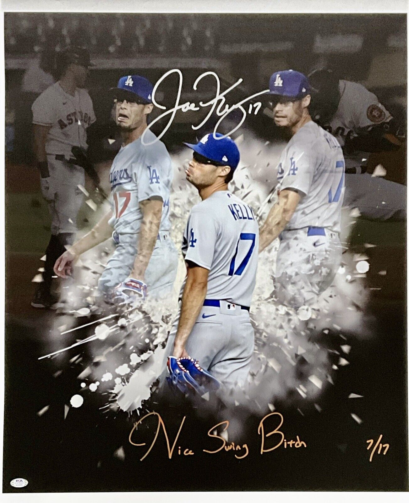 7/17 JOE KELLY DODGERS SIGNED 22X26 POUTY FACE EDIT CANVAS 