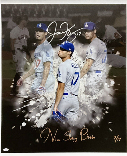 7/17 JOE KELLY DODGERS SIGNED 22X26 POUTY FACE EDIT CANVAS "NICE SWING BITCH PSA