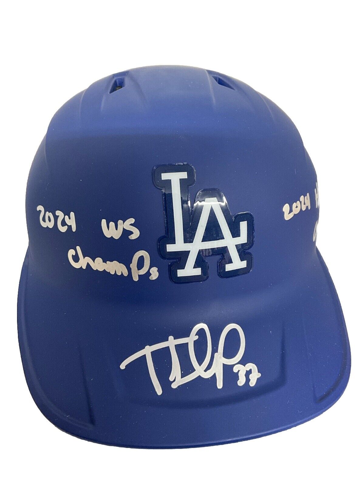 TEOSCAR HERNANDEZ SIGNED DODGERS HELMET "2024 WS CHAMPS. HR DERBY CHAMP" PSA 111