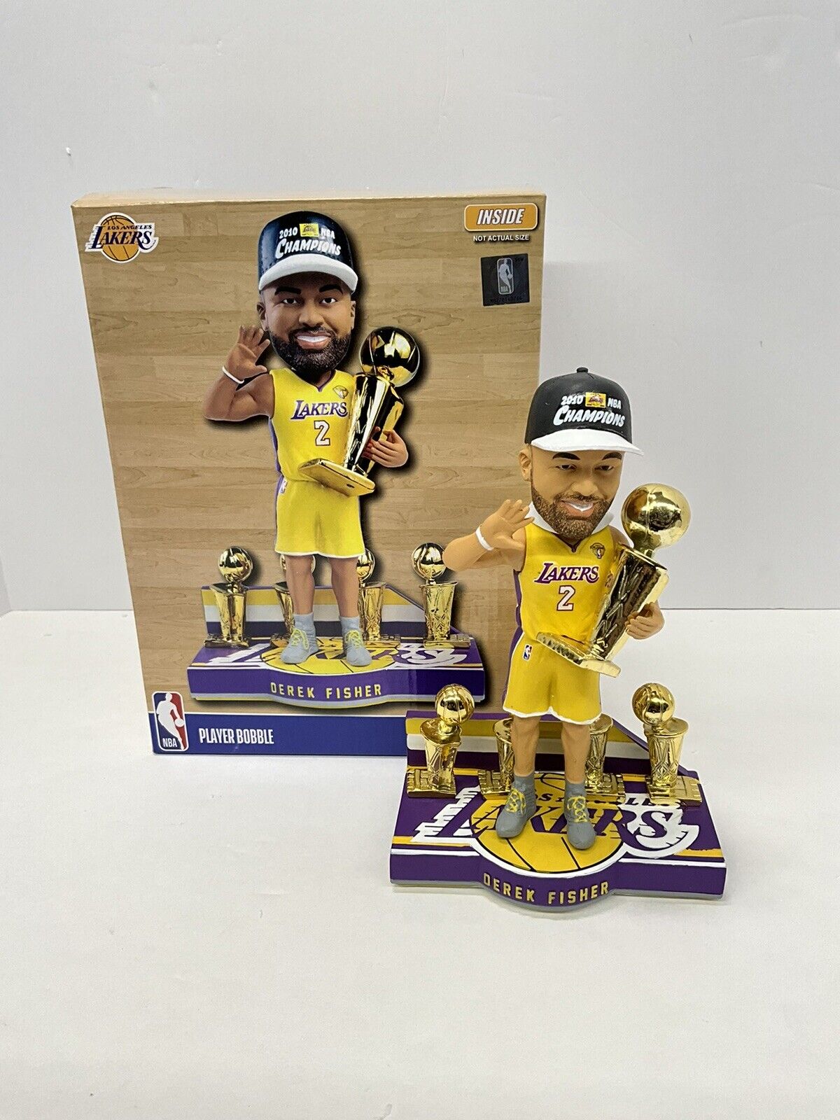 DEREK FISHER SIGNED LAKERS 5X CHAMPION LIMITED #/360 FOCO BOBBLEHEAD BAS W128230