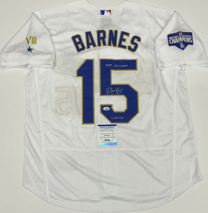 AUSTIN BARNES SIGNED 2020 CHAMPIONS JERSEY "2020 WS CHAMPS LAST OUT" PSA 2C59531