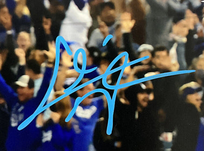 CHRIS TAYLOR DODGERS SIGNED 8X10 2021 WILDCARD WALKOFF HR FIST UP PHOTO BLUE PSA