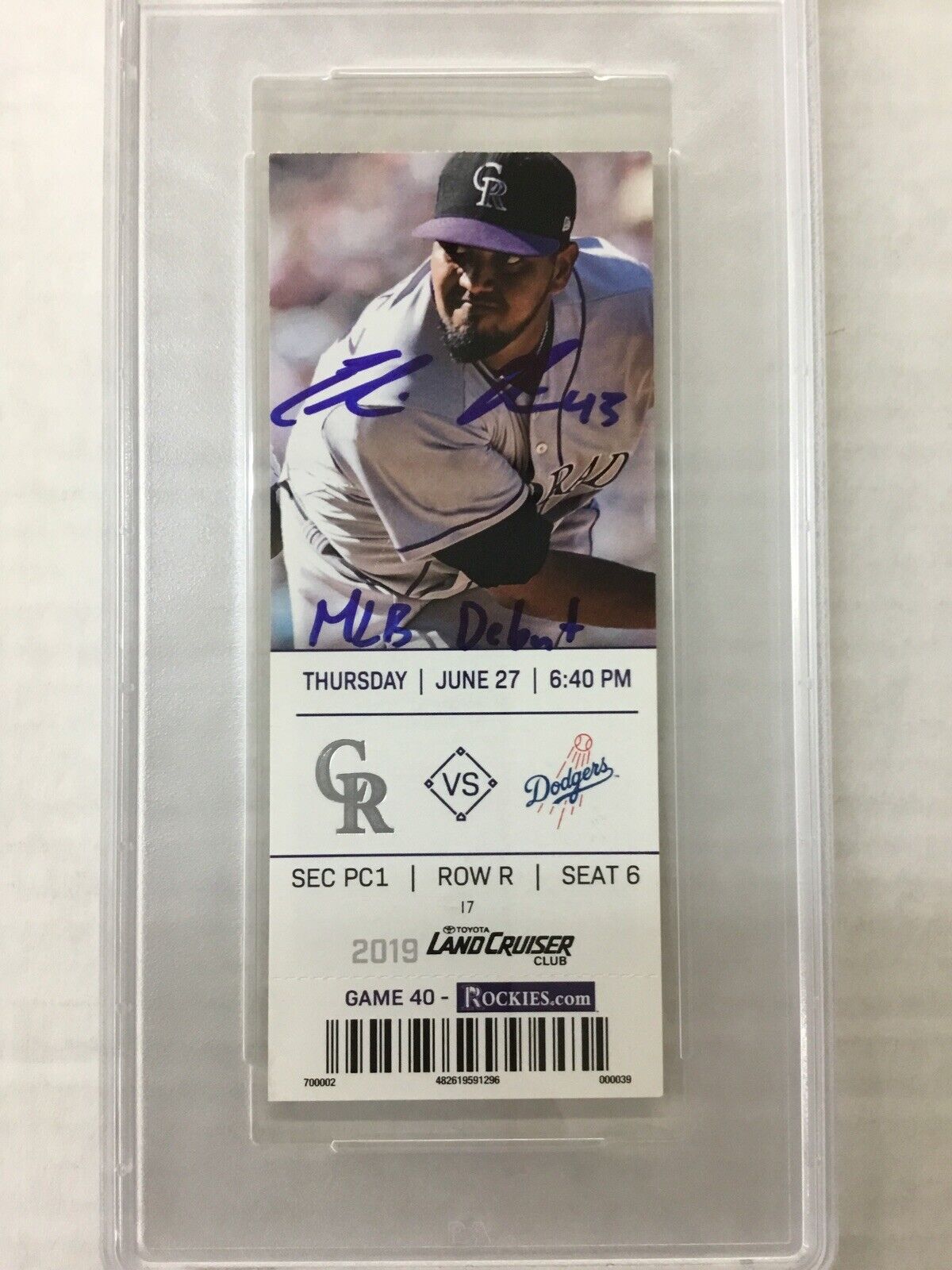 DODGERS EDWIN RIOS SIGNED MLB DEBUT 06-27-19 TICKET STUB PSA/DNA SLABBED 4180263