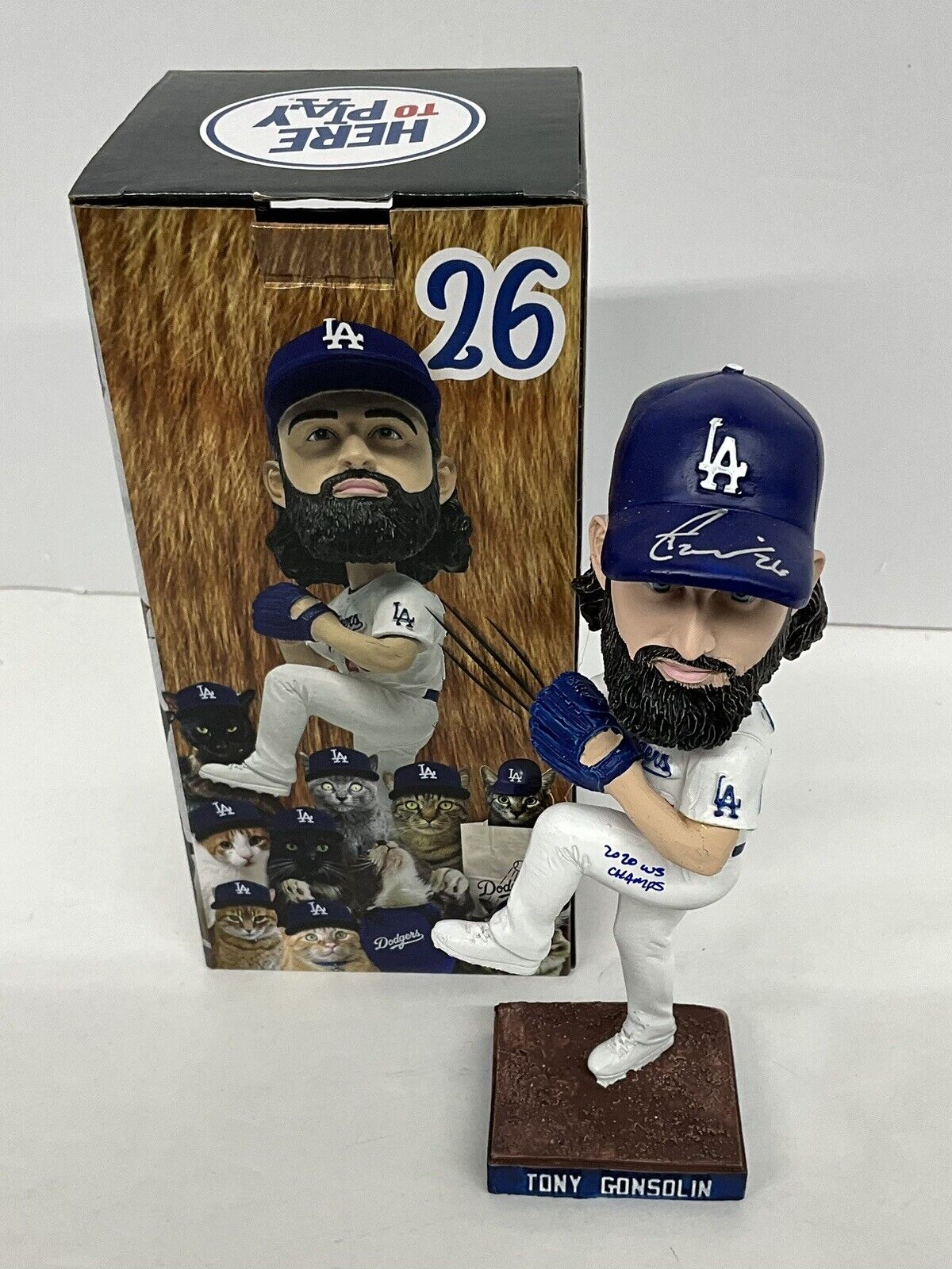 TONY GONSOLIN SIGNED DODGERS SGA BOBBLEHEAD "2020 WS CHAMPS" INSCRIP PSA 2C60243