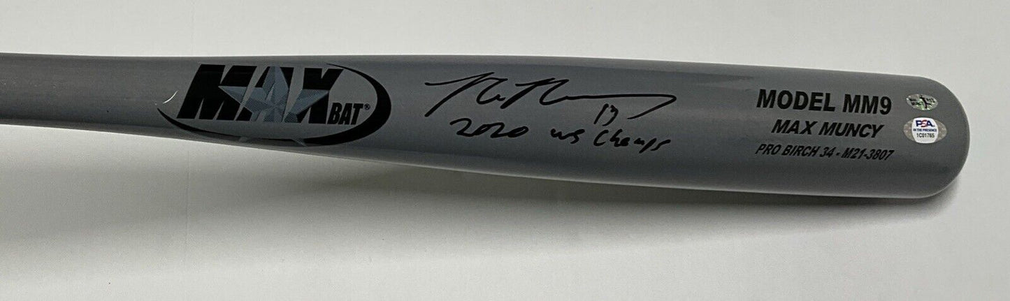 MAX MUNCY DODGERS SIGNED MAXBAT GAME MODEL BAT "2020 WS CHAMPS" INSC PSA 1C01765