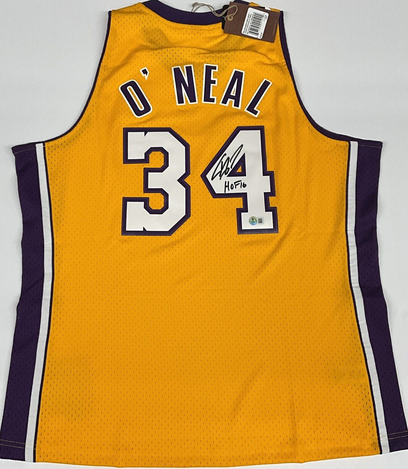 SHAQUILLE O'NEAL SIGNED LAKERS MITCHELL & NESS JERSEY "HOF 16" INSC BAS 1W489286