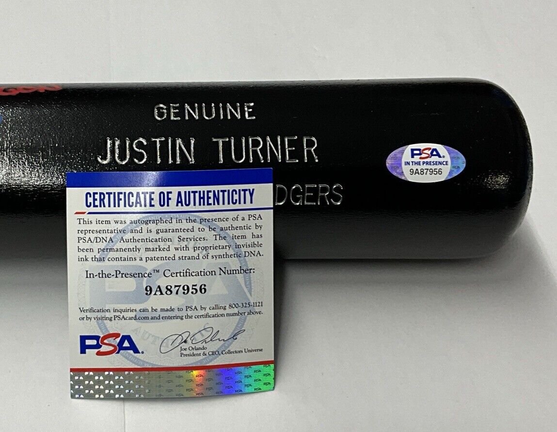 JUSTIN TURNER DODGERS SIGNED LOUISVILLE SLUGGER BAT "ROJO CHINGON" PSA 9A87956