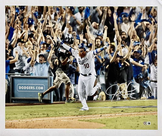 JUSTIN TURNER DODGERS SIGNED 18X22 2017 NLCS WALKOFF HOME RUN CANVAS BAS WK50225