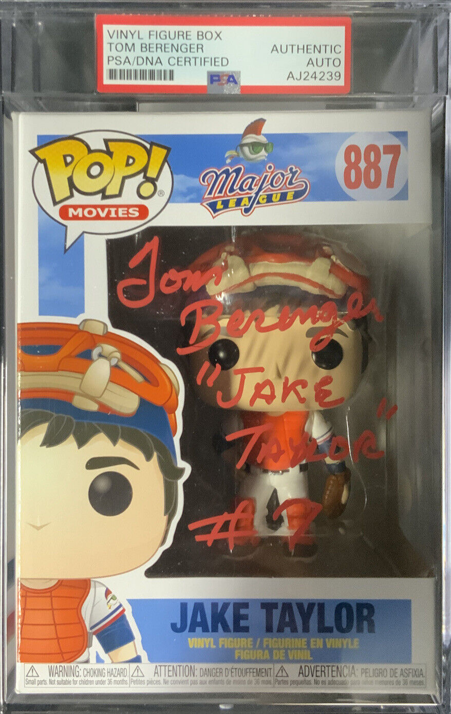 TOM BERENGER SIGNED "JAKE TAYLOR" MAJOR LEAGUE FUNKO POP SLABBED  PSA AJ24239