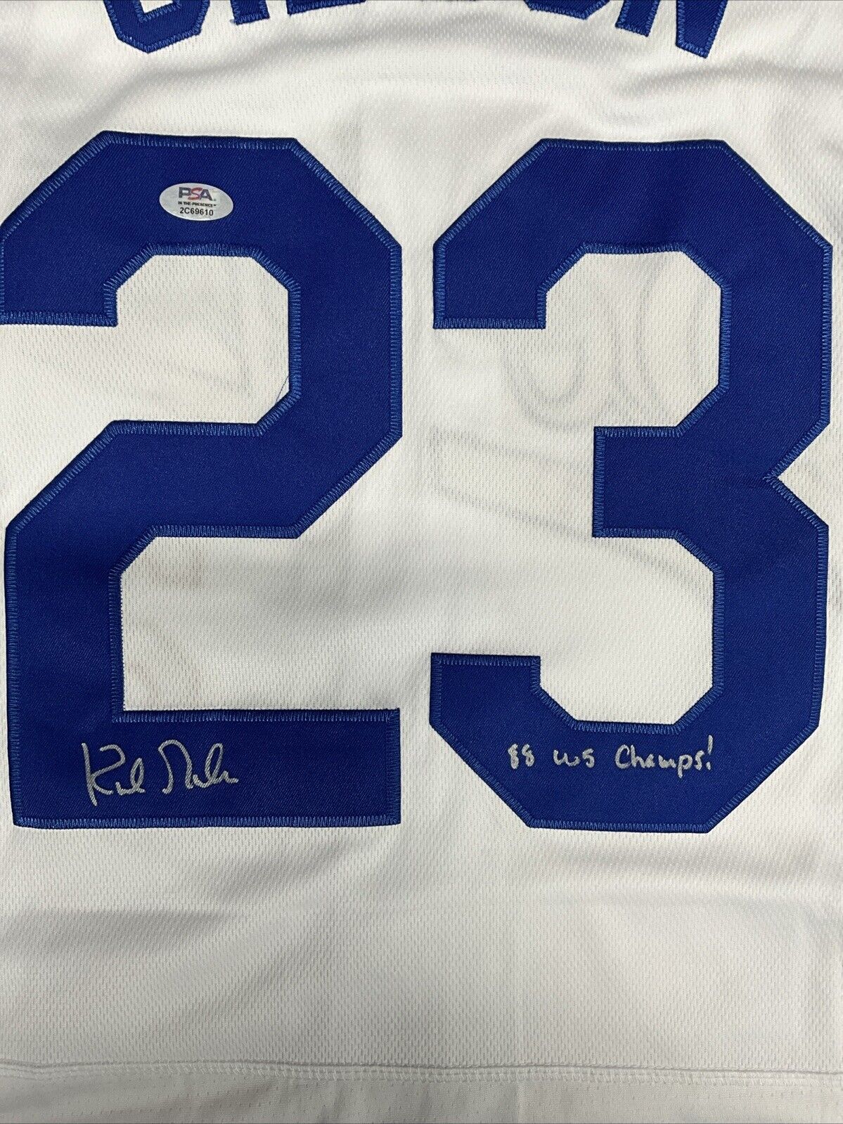 KIRK GIBSON SIGNED DODGERS 88 WORLD SERIES JERSEY "88 WS CHAMPS! INS PSA 2C69610