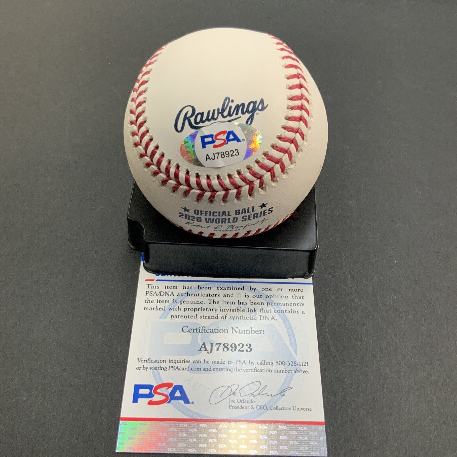 PEDRO BAEZ DODGERS SIGNED 2020 WORLD SERIES BASEBALL "2020 WS CHAMP" PSA