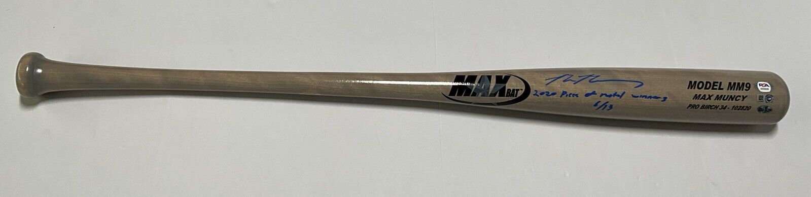 6/13 MAX MUNCY SIGNED GAME MODEL MM9 MAXBAT "2020 piece of metal winner" MLB PSA