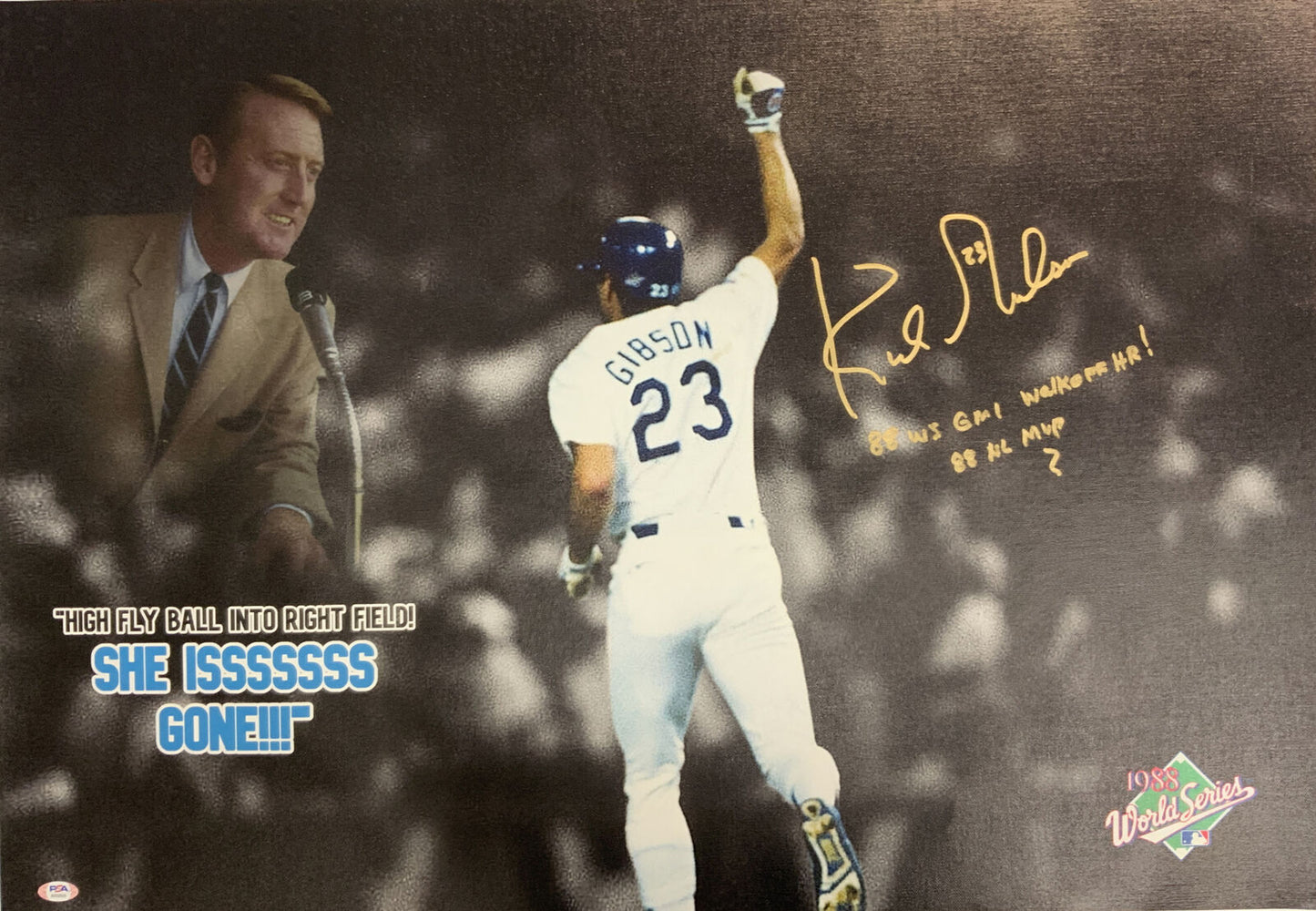 KIRK GIBSON DODGERS SIGNED 22X32 CANVAS "88 WS GM 1 WALK OFF HR MVP" PSA AI33525