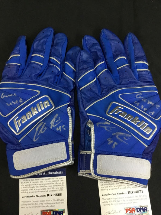 EDWIN RIOS DODGERS SIGNED & INSCRIBED GAME USED BATTING GLOVES PSA RG14871 / 68
