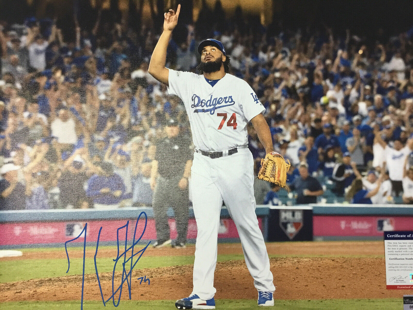 KENLEY JANSEN DODGERS ALL TIME SAVES LEADER SIGNED 18X22 CANVAS PRINT PSA 3571