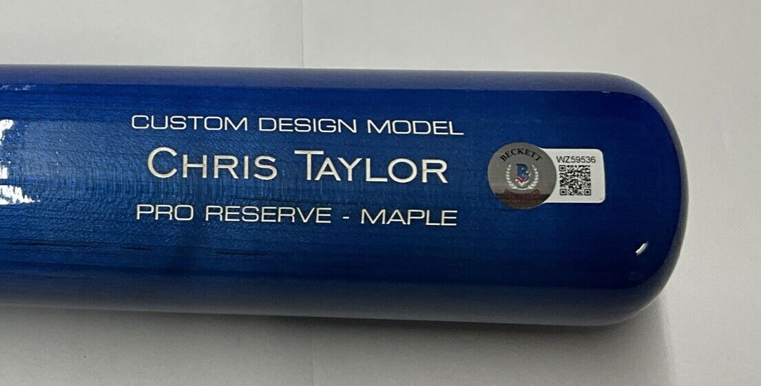 CHRIS TAYLOR DODGERS WS CHAMP SIGNED VICTUS GAME MODEL BLUE BAT BAS ITP WZ59536