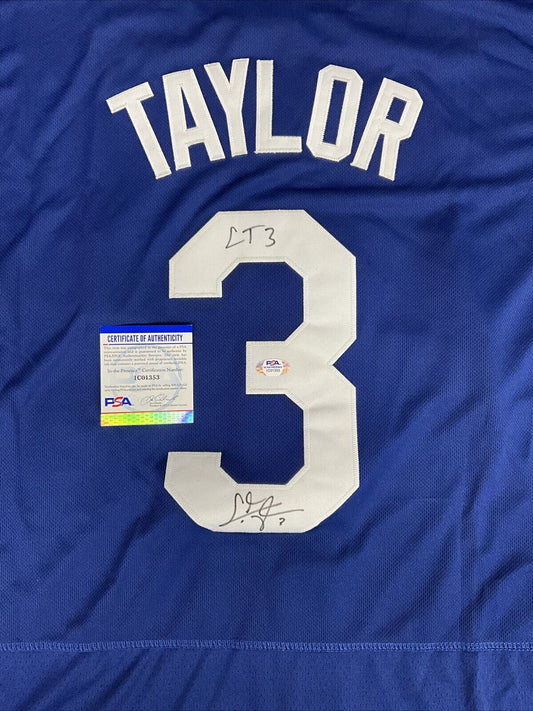 CHRIS TAYLOR DODGERS SIGNED CITY CONNECT JERSEY "CT3" INSCRIPTION PSA 1C01353