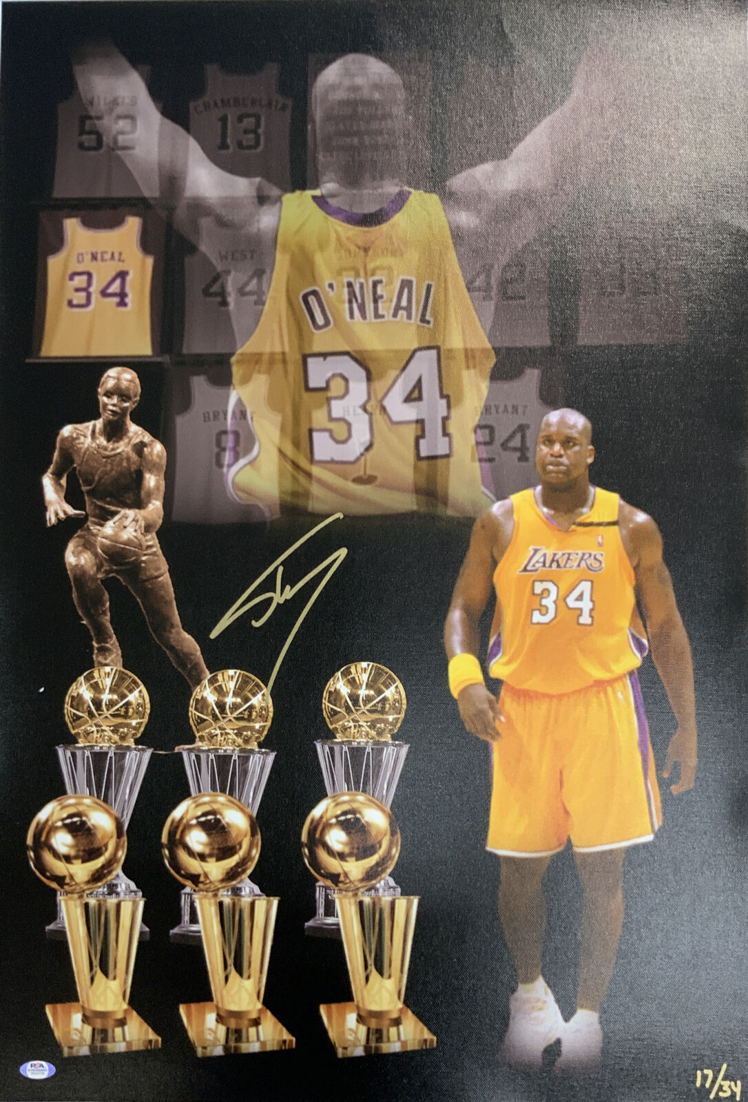 17/34 SHAQUILLE O'NEAL LAKERS MVP SIGNED 20X30 LE CANVAS EDIT PRINT PSA WITNESS