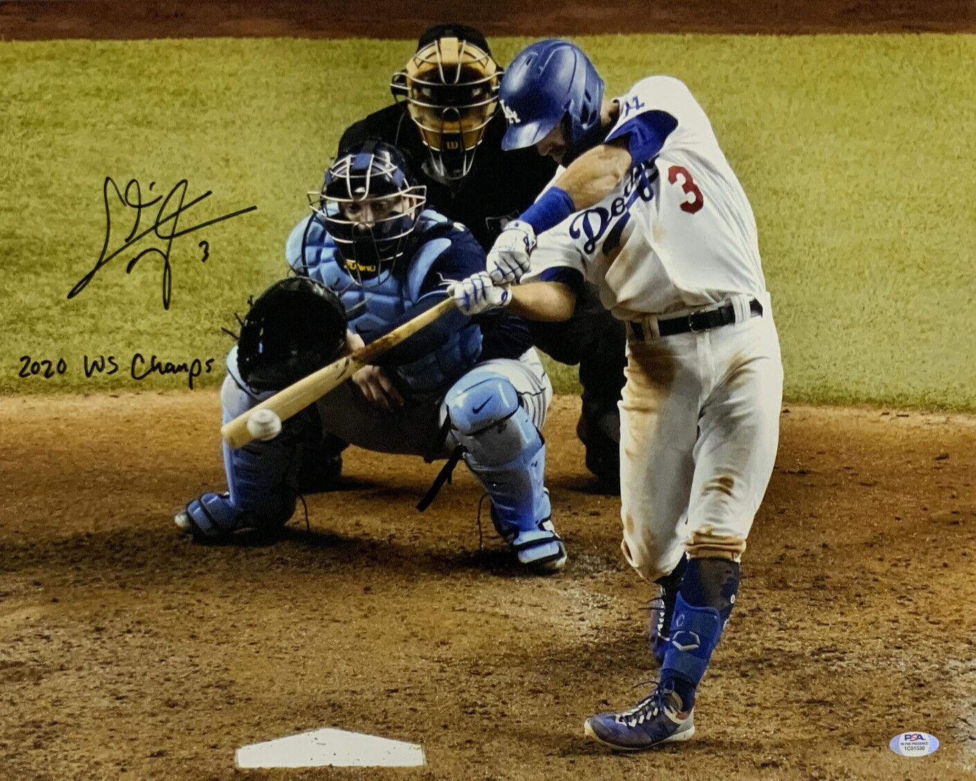 CHRIS TAYLOR DODGERS SIGNED 16X20 WORLD SERIES HITTING PHOTO "2020 WS CHAMPS PSA