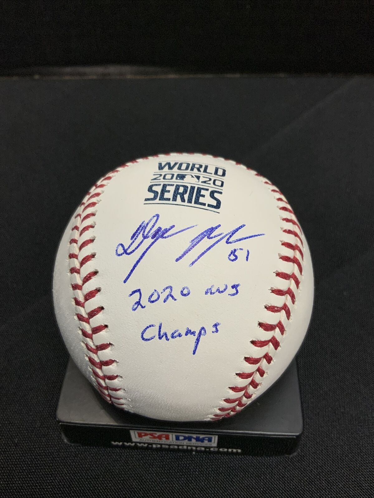 DYAN FLORO SIGNED 2020 WORLD SERIES BASEBALL "2020 WS CHAMPS" INSCRIPTION PSA