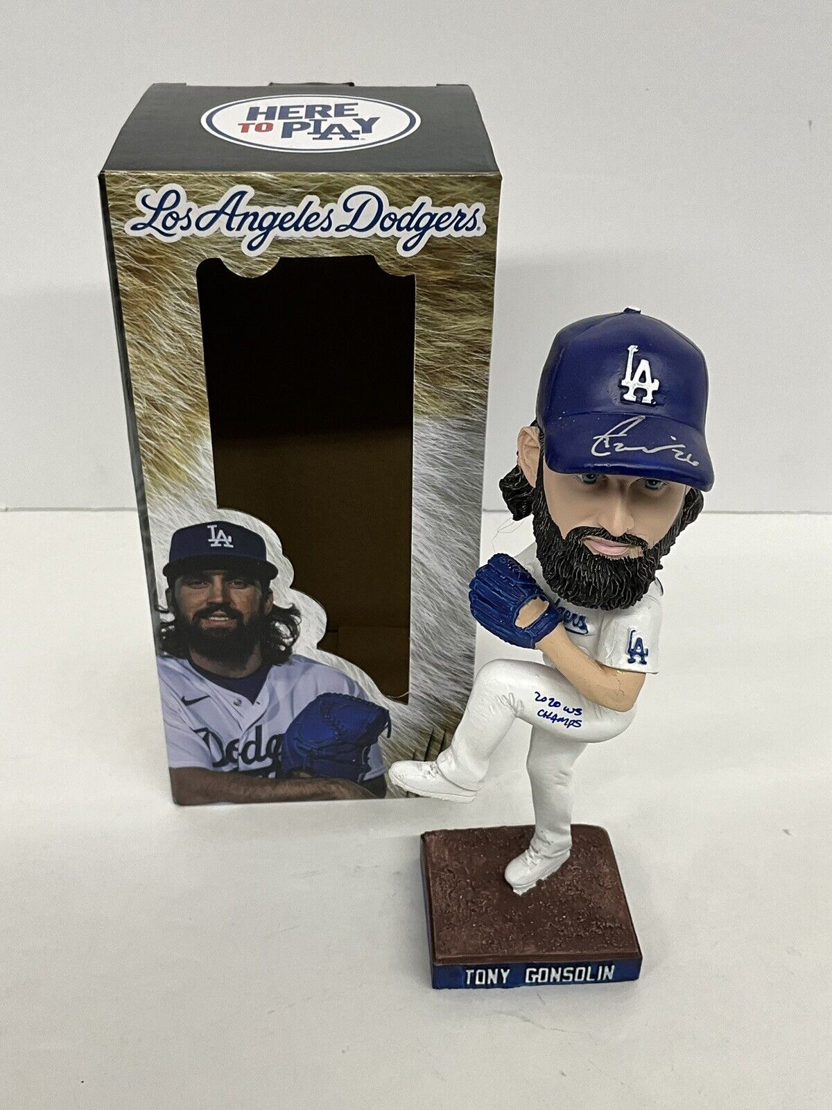 TONY GONSOLIN SIGNED DODGERS SGA BOBBLEHEAD "2020 WS CHAMPS" INSCRIP PSA 2C60243