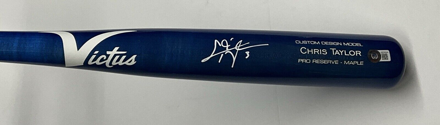 CHRIS TAYLOR DODGERS WS CHAMP SIGNED VICTUS GAME MODEL BLUE BAT BAS ITP WZ59544