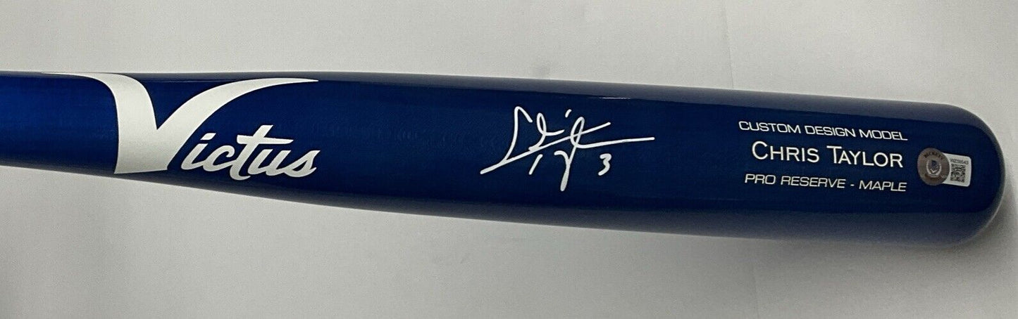 CHRIS TAYLOR DODGERS WS CHAMP SIGNED VICTUS GAME MODEL BLUE BAT BAS ITP WZ59543i