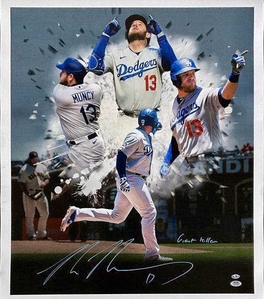 MAX MUNCY DODGERS SIGNED 22X26 CANVAS EDIT  VS GIANTS "GIANT KILLER" PSA 2C51260