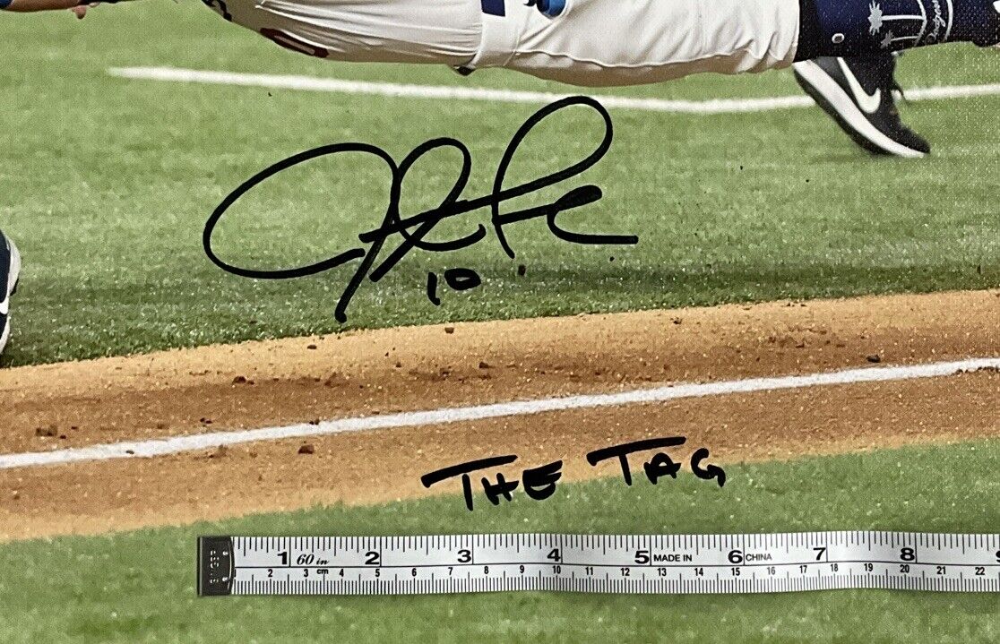 JUSTIN TURNER DODGERS SIGNED 18X22 2020 NLCS CANVAS "THE TAG" INSC BAS WK50223