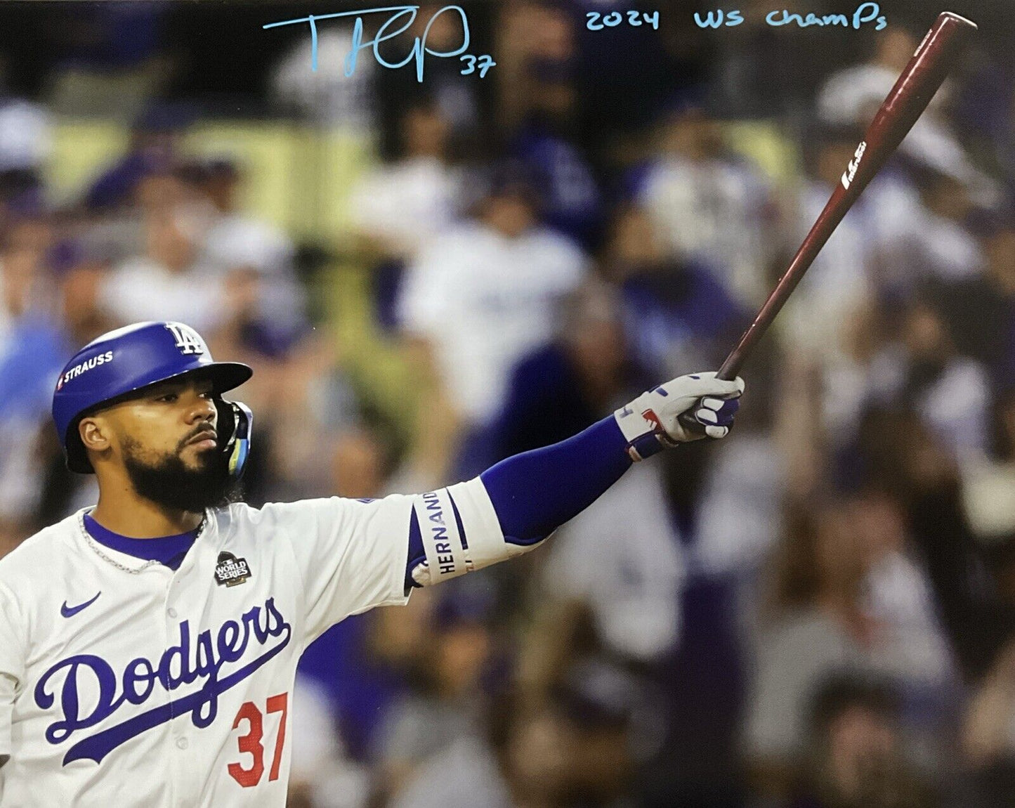 TEOSCAR HERNANDEZ DODGERS SIGNED 16X20 2024 WS PHOTO "2024 WS CHAMPS" INSC PSA