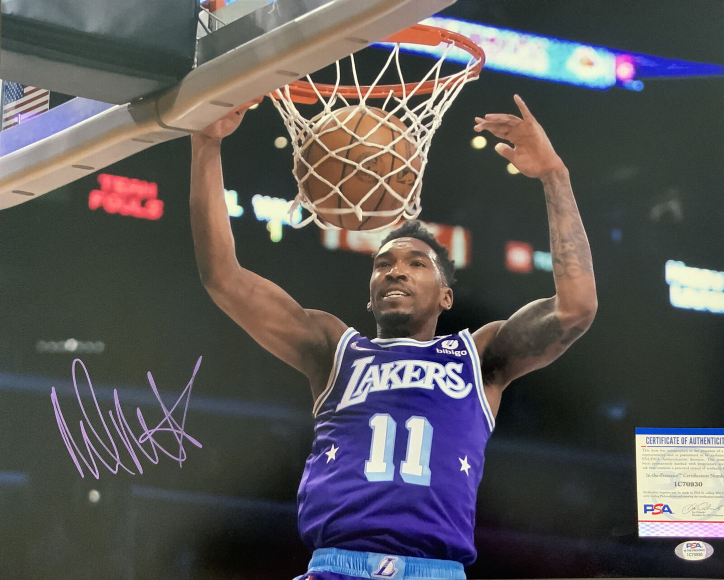 MALIK MONK LAKERS SIGNED 16X20 DUNK PURPLE JERSEY PHOTO PSA ITP AUTHENTICATED